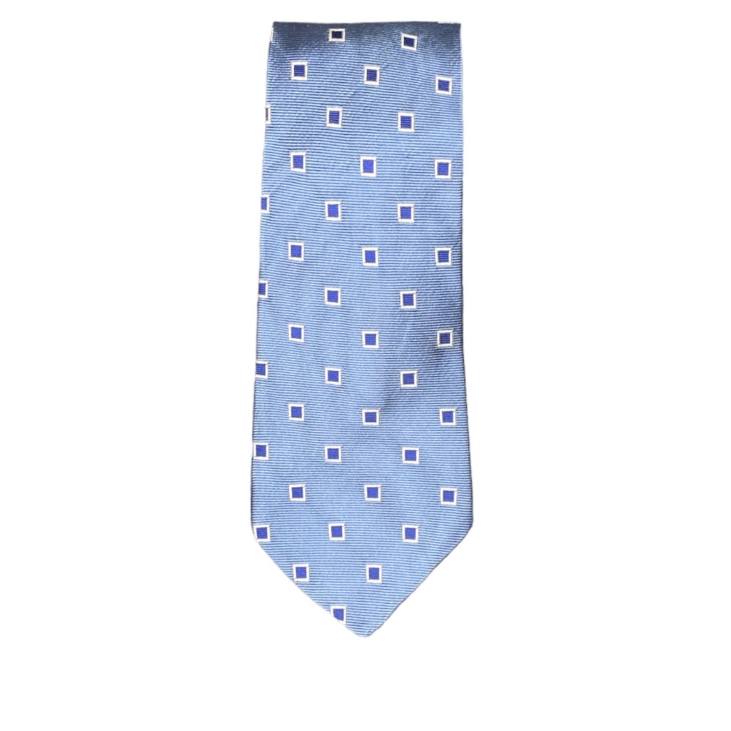 Brooks Basics Mens Neck Tie Light Blue Navy Squares Pattern Pure Silk